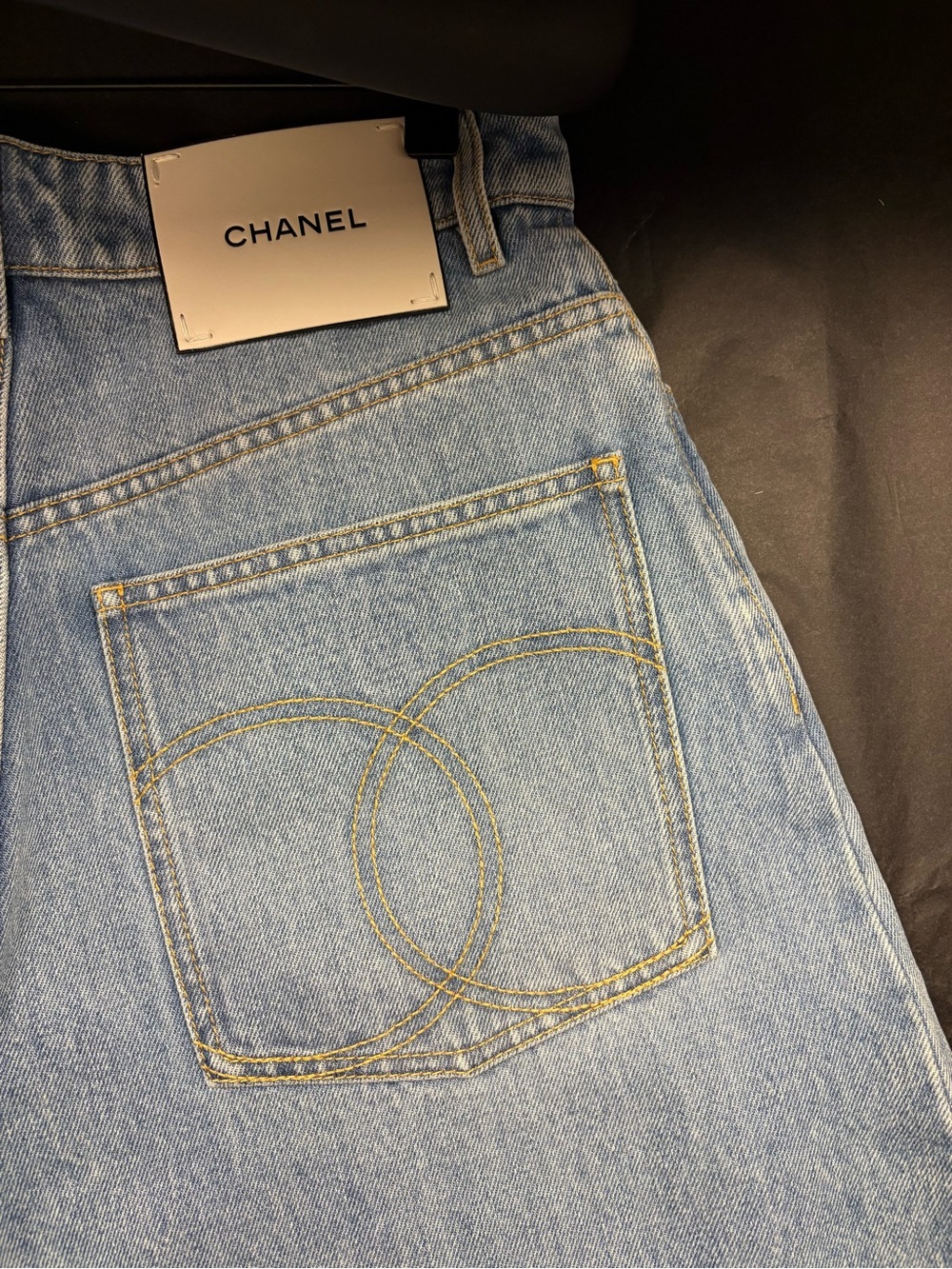CHANEL Light Blue Straight-Leg Denim Jeans with Signature Back Pocket Stitching - Picture 1 of 6